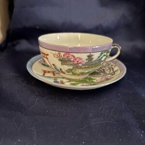 Vintage Japanese porcelain Teacup and Saucer. Geisha Girl pattern